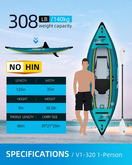 OCEANBROAD V1-320 Inflatable Sit-In Solo Kayak – Blue