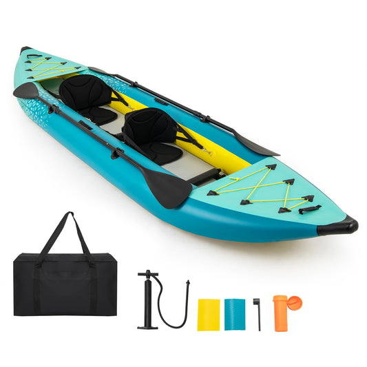 GYMAX 12.5FT Tandem Inflatable Kayak for Fishing & Touring – Green