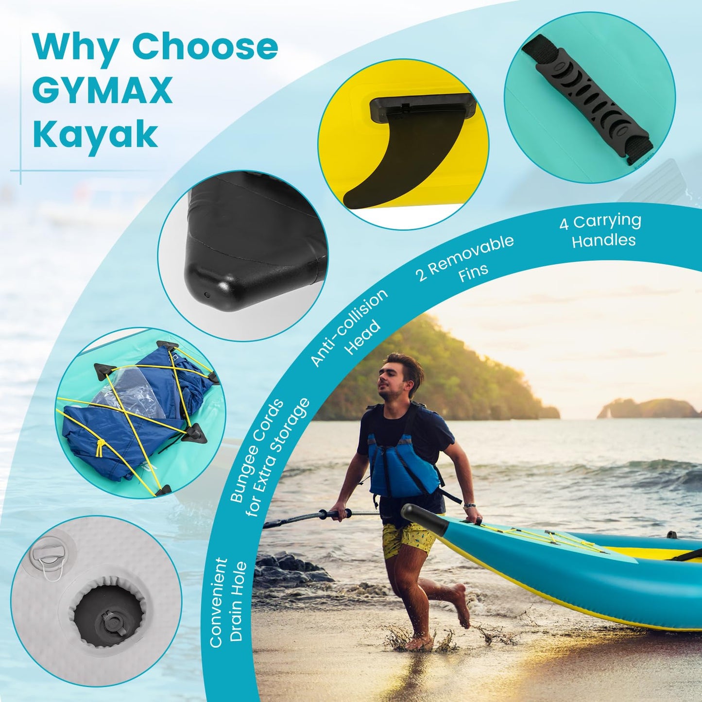 GYMAX 12.5FT Tandem Inflatable Kayak for Fishing & Touring – Green