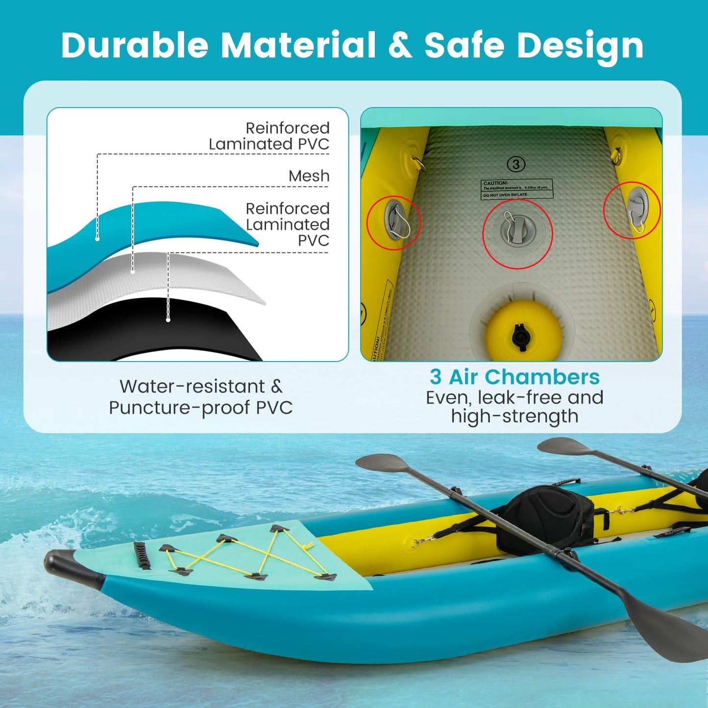GYMAX 12.5FT Tandem Inflatable Kayak for Fishing & Touring – Green