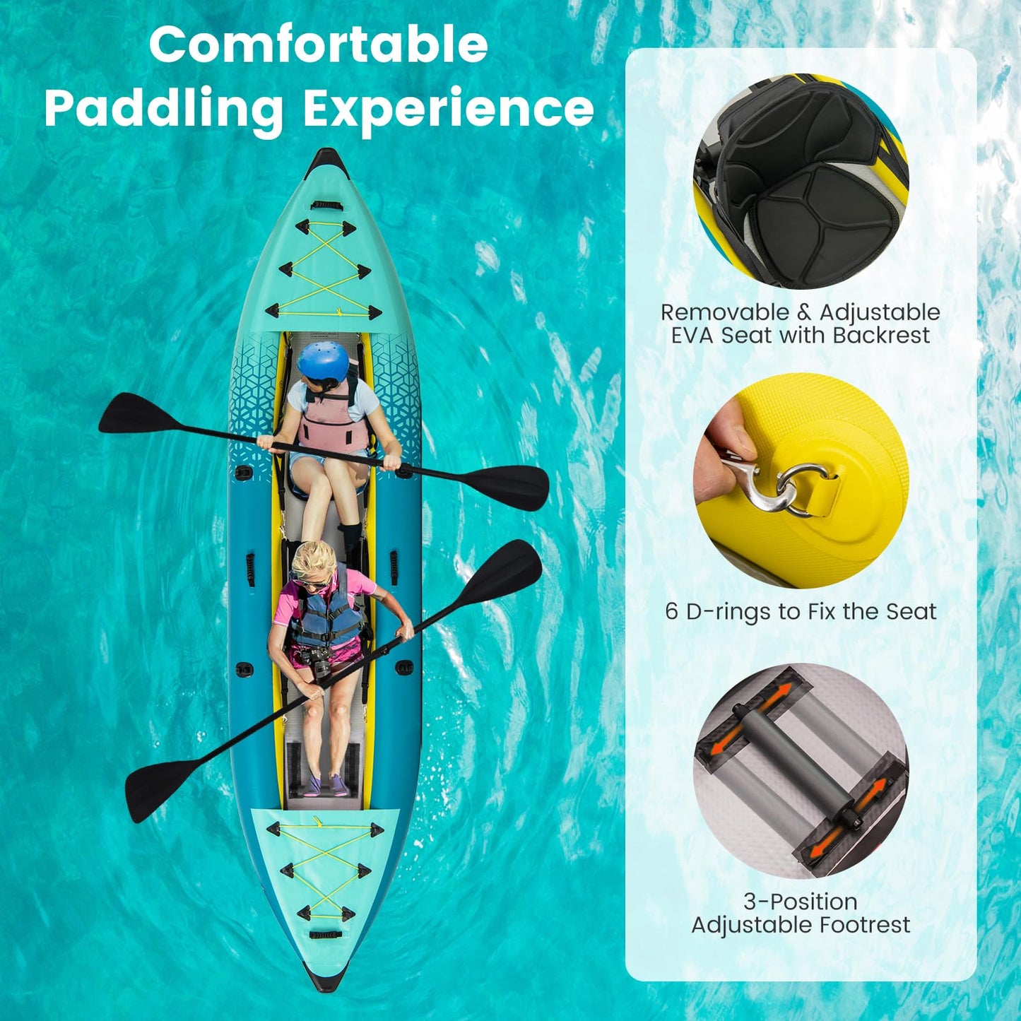 GYMAX 12.5FT Tandem Inflatable Kayak for Fishing & Touring – Green