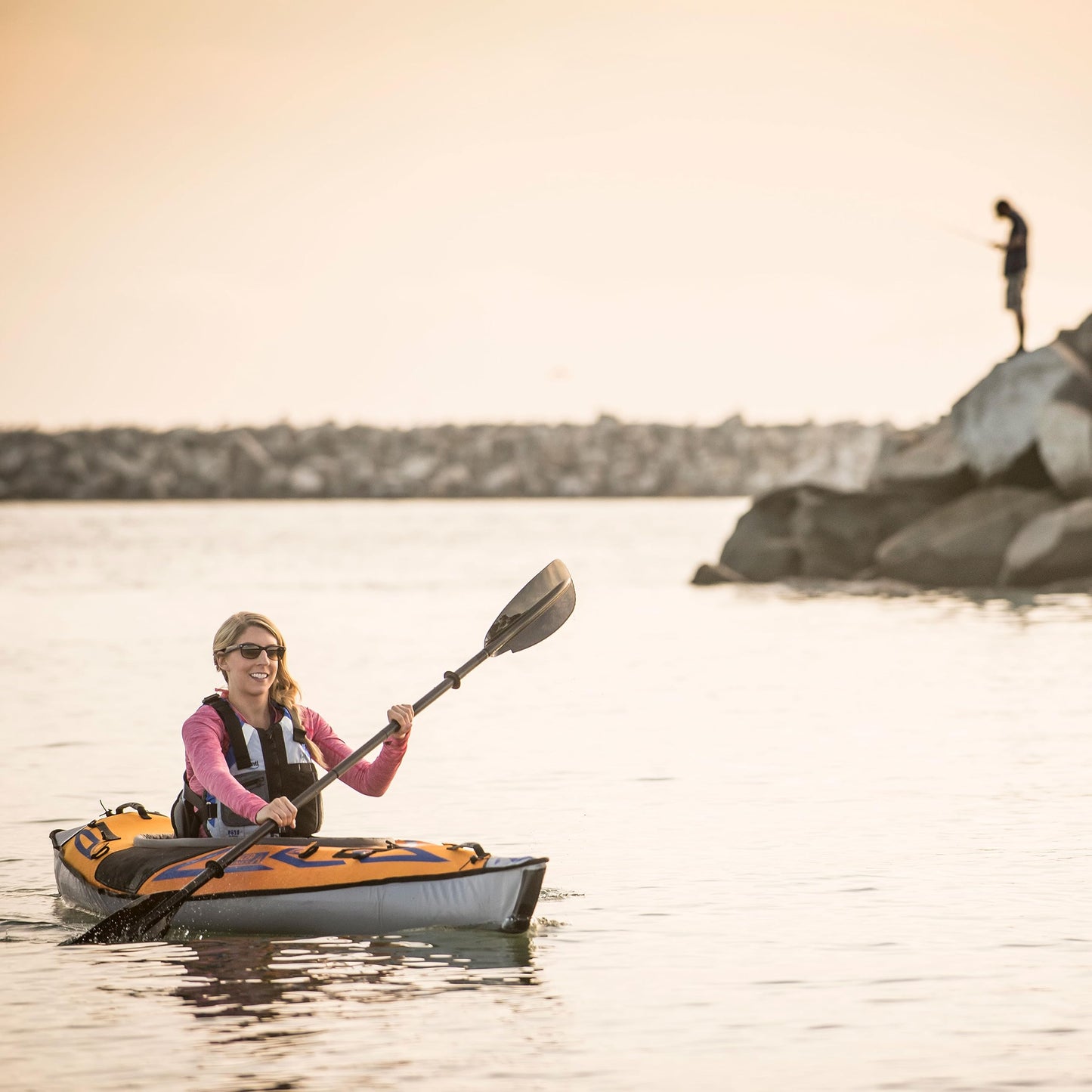 Advanced Elements AdvancedFrame Sport Lightweight Touring Kayak - Inflatable with Aluminum Ribs, Orange/Gold Blue