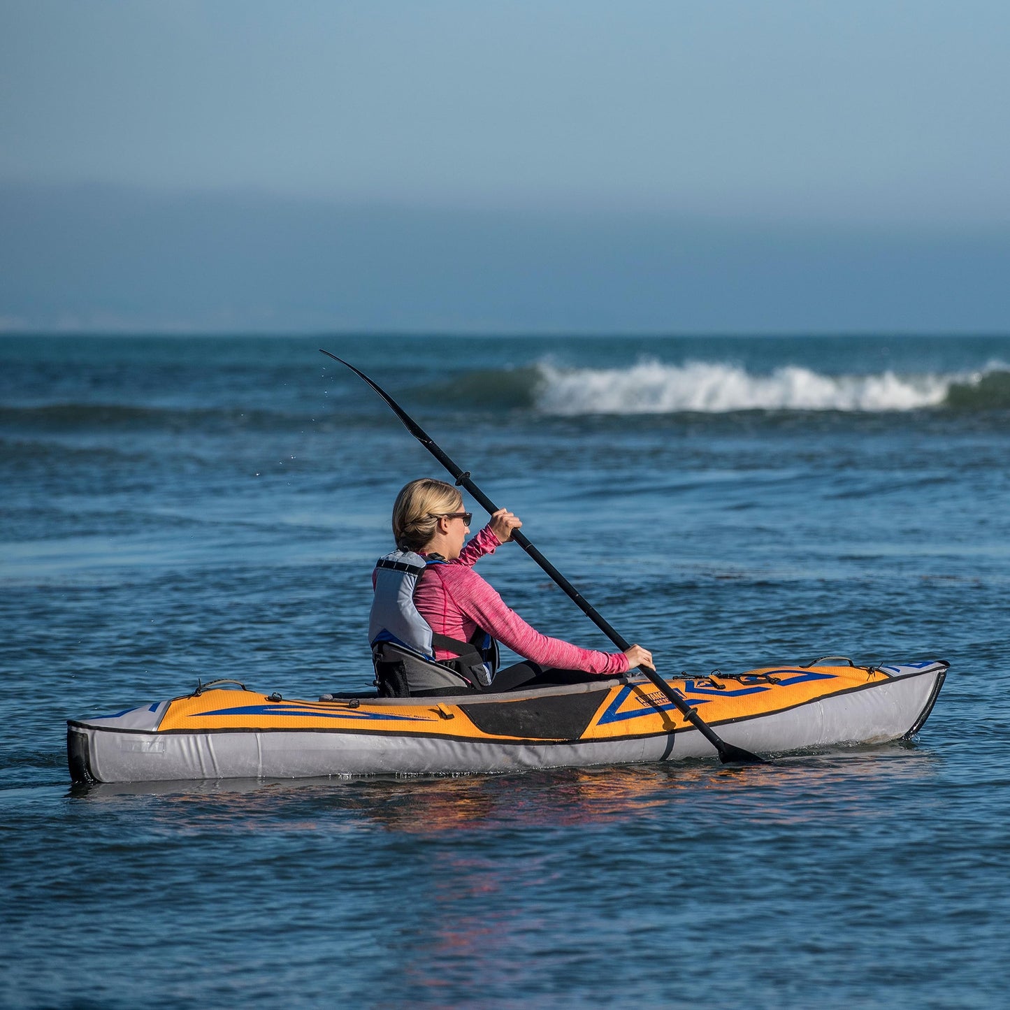 Advanced Elements AdvancedFrame Sport Lightweight Touring Kayak - Inflatable with Aluminum Ribs, Orange/Gold Blue