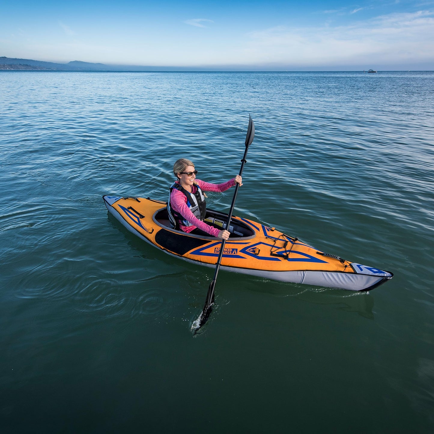 Advanced Elements AdvancedFrame Sport Lightweight Touring Kayak - Inflatable with Aluminum Ribs, Orange/Gold Blue